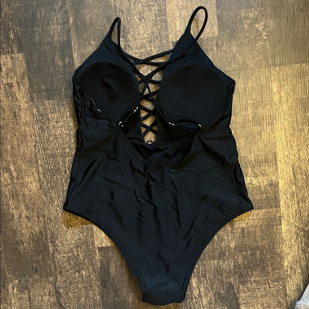 Classic Black Crisscross One-Piece Swimsuit - Picture 2 of 3